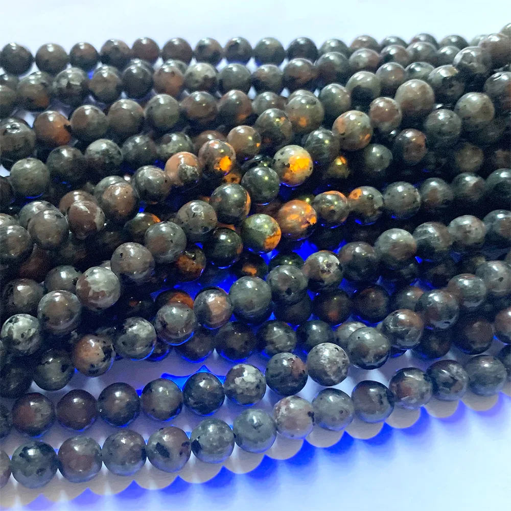 Veemake Natural Flame Stone Yooperlite Round Loose  Beads For Jewelry Making Gemstones DIY Necklace Bracelets Earrings 07369