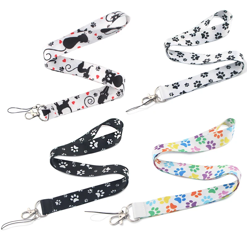 

JF0080 Cute Black Cat Lanyard Dog Paw Neck Strap for key ID Card Cell Phone Straps Badge Holder DIY Hanging Rope Accessories