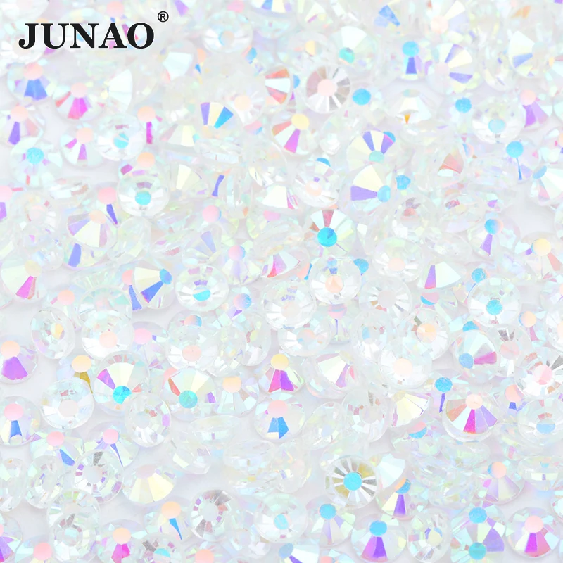 JUNAO Wholesale SS6 8 10 12 16 20 30 Transparent AB Non Hot Fix Rhinestones Flat Back Crystal Beads Glitter Nail Stickers Bulk