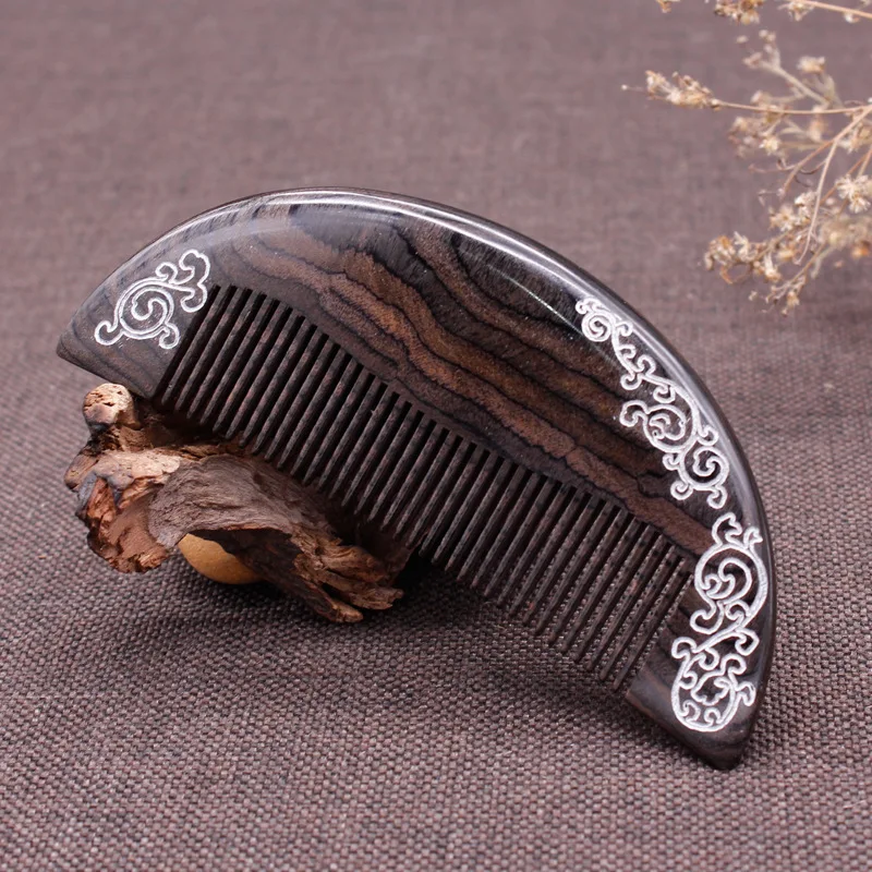 New Semi-circular Classical Portable Black Shock Wood Comb Anti-static Small Massage Head