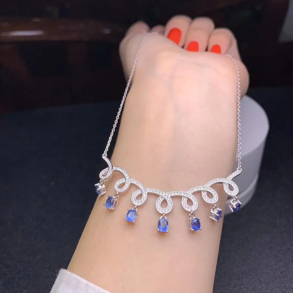 

graceful blue sapphire necklace for shinning women real 925 silver jewelry natural gem collarbone necklace girl birthday gift