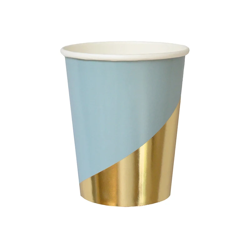 Blue Watercolor Disposable Tableware Gold Foil Striped Paper Plates Cup Napkin Birthday Wedding Party Supplies Anniversary Decor