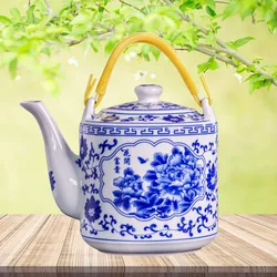 2L, Chinese style ceramic teapot, Large capacity cold kettle, Blue and white porcelain kettle for tea brewing in mug, tea set