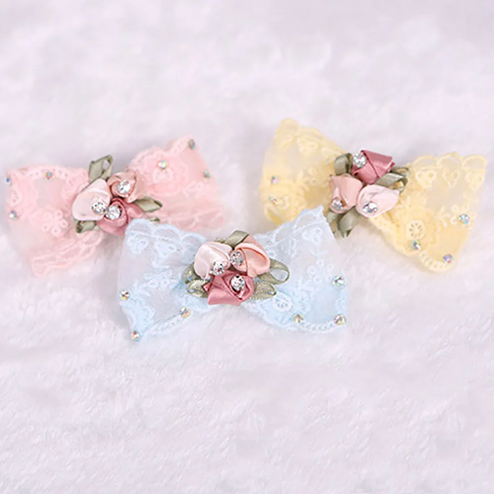 1PC Bling Rhinestone Luxury Pet Puppy Dog Cat Hairpin Hair Bows Tie Dog Lace Hair Clips Pet Dog Grooming Pet Hair Accessories