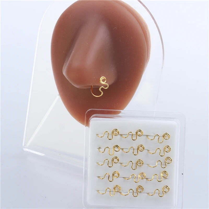 12 قطعة صندوق أبيض وهمية الأنف الكفة غير ثقب وهمية الأنف خواتم للنساء كليب على حلقة الأنف فو الأنف خواتم هوب الهندي