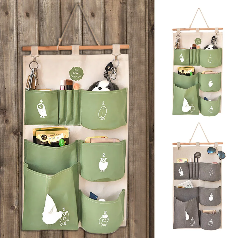 Cotton Linen Decorative Home Organizer Wall Door Hanging Pouch Holder Closet Hanging Storage Bag Children Room Organizer Pouch