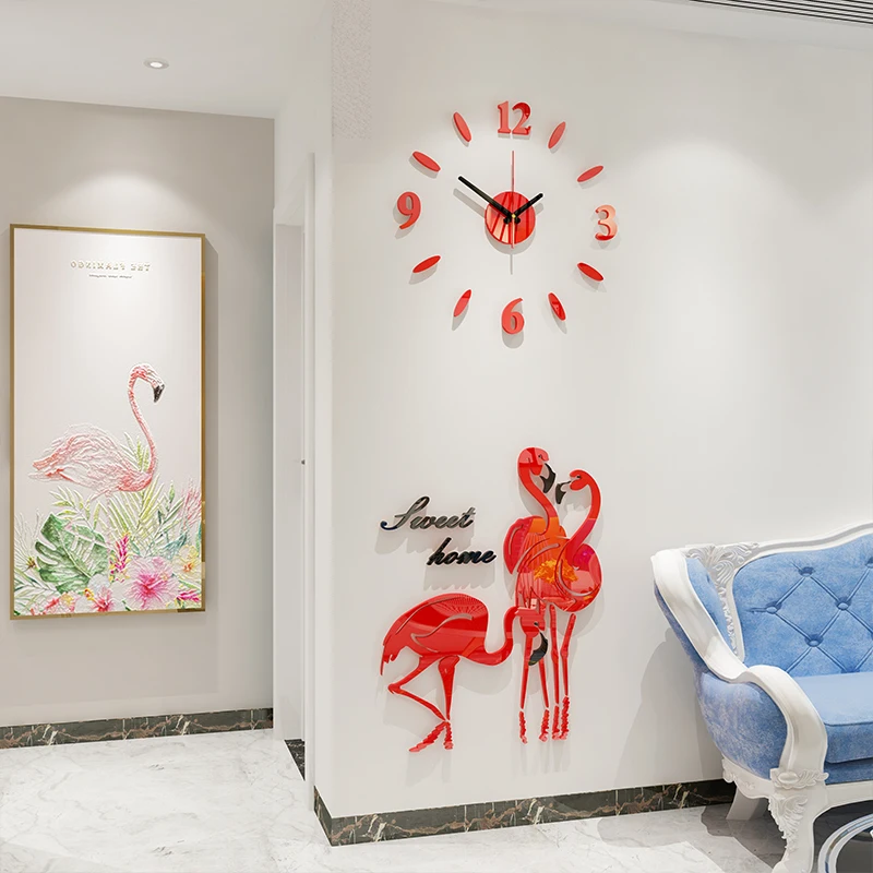 Светящиеся Настенные часы «сделай сам» для гостиной, спальни, современные минималистичные настенные часы в европейском стиле, бесшумные домашние часы с фламинго