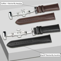 MAIKES 21mm 22mm 24mm Watch Band Butterfly Buckle Pattern Genuine Leather Strap Deployant Bracelet Brown Black Watchbands New