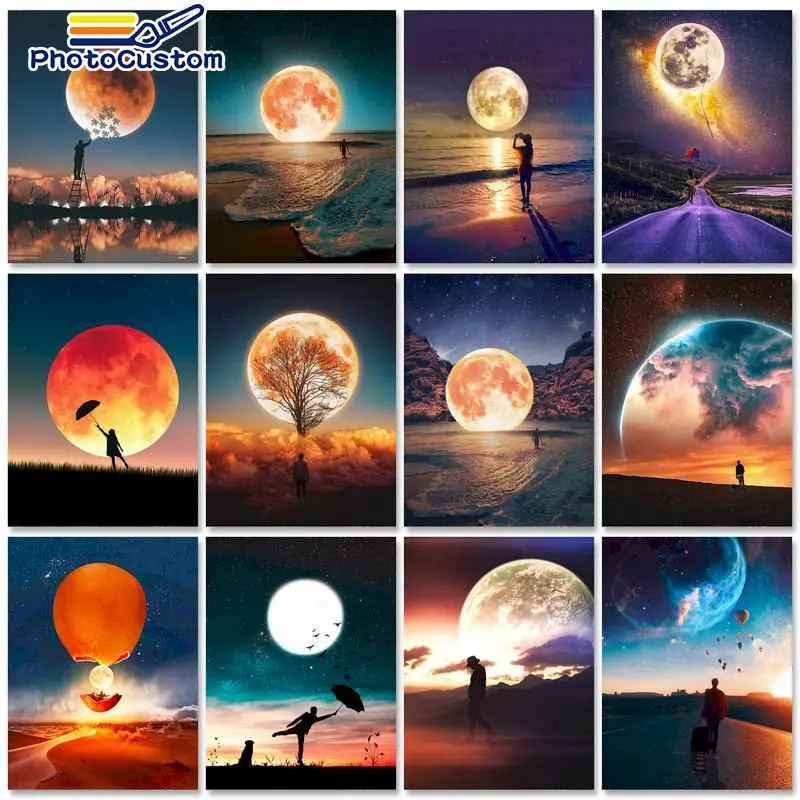 

PhotoCustom 40x50cm Paint By Numbers Moon Scenery Oil Painting By Numbers On Canvas Frameless DIY Home Decor Unique Gift