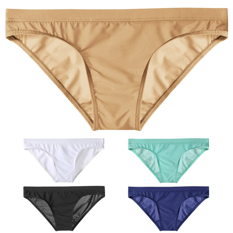 Ice Silk Men's Bikini Underwear Low-Waist Male Panties Sexy Underpant Translucent Briefs Triangular Shorts