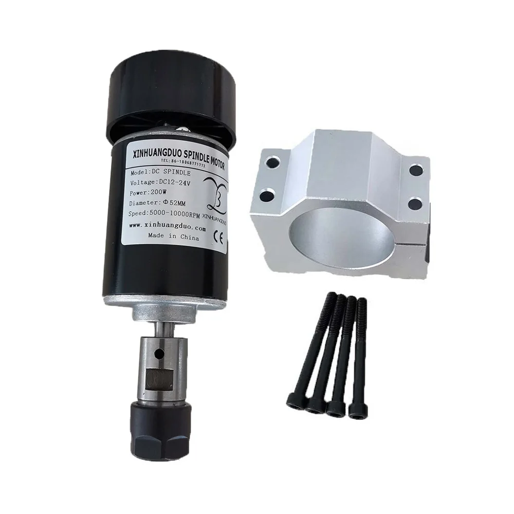 Air Cooled Spindle 200W 24VDC 10000RPM Air Cooled Spindle Motor CNC 200W Spindle Motor + Clamp for CNC DIY Machine