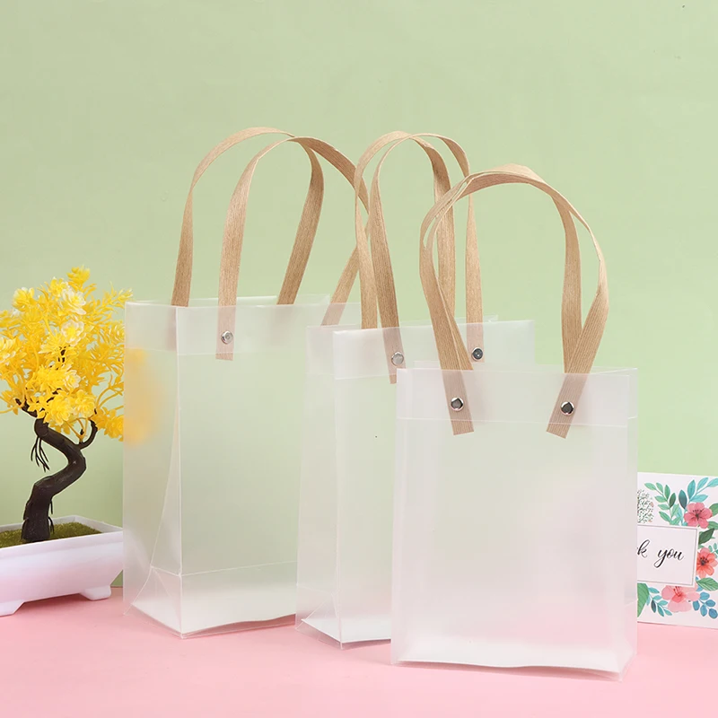 1Pc Semi Transparent PVC Frosted PP Handbag Christmas Gift Packing Candy Bridesmaid Wedding Souvenir Flower New Year Gift Bag