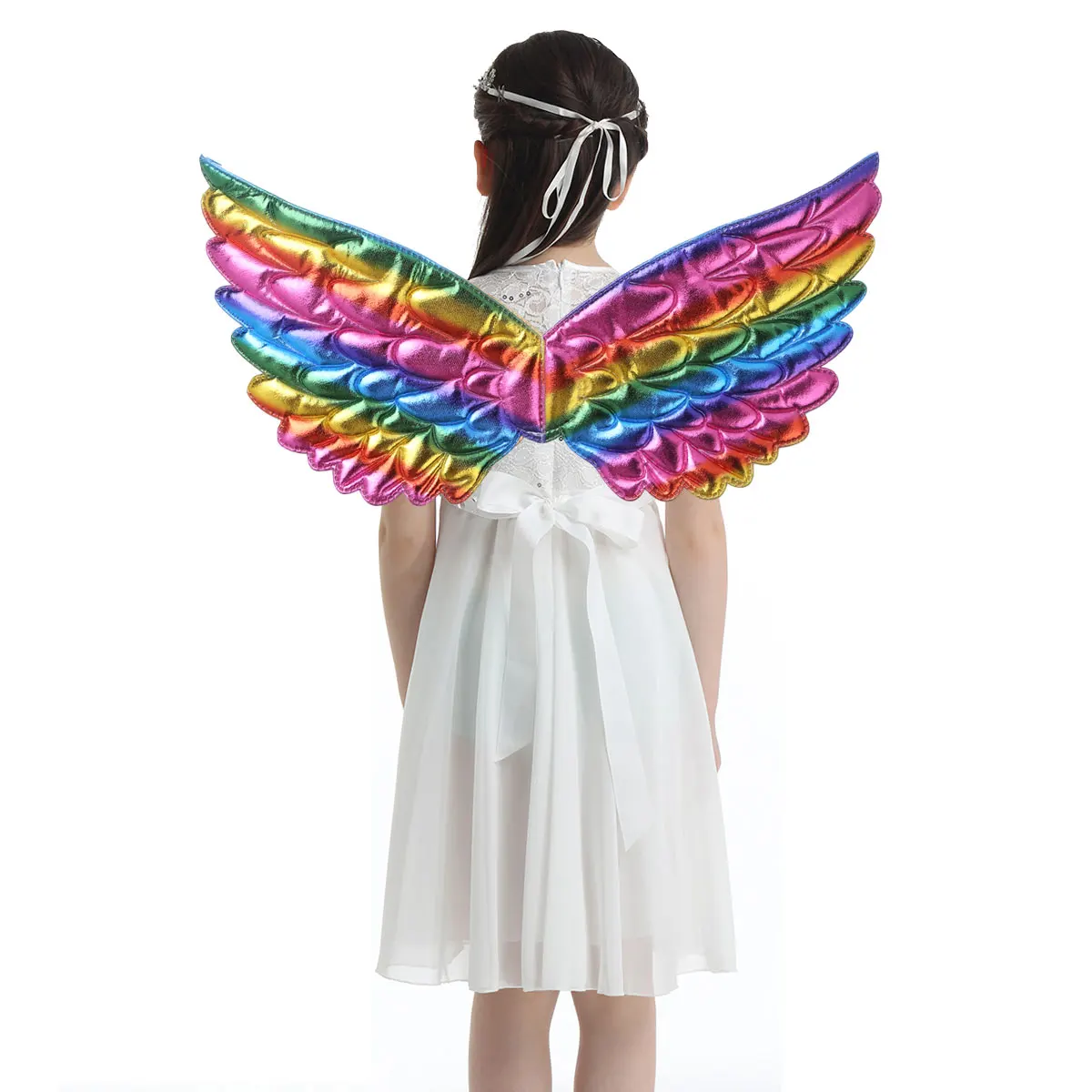 Asas de anjo metálicas brilhantes, acessórios para fantasia de festa para crianças pequenas meninas halloween cosplay