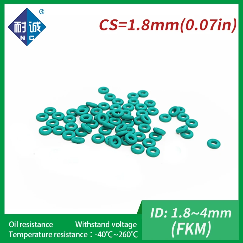 

5PC/lot Rubber Ring Green FKM O ring Seals Thickness 1.8mm ID1.8/2/2.24/2.5/2.8/3.15/3.55/3.75/4mm Rubber O-Rings Fuel Washer