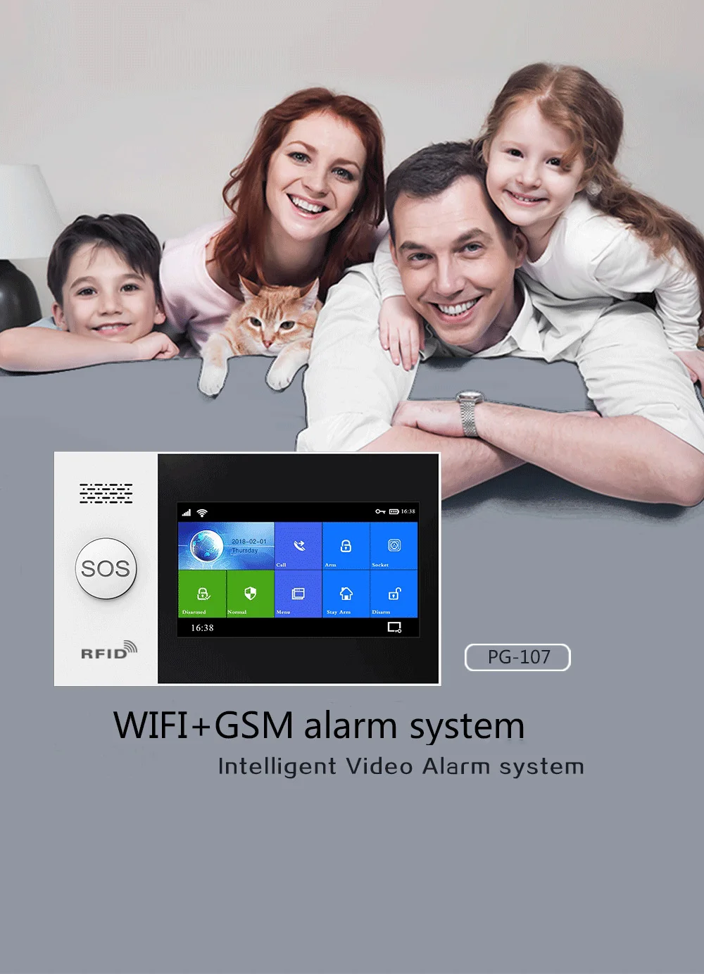 Wireless 4G WIFI GSM Home Burglar Security Alarm System SMS Tuya SmartLife APP Control With Motion Sensor Support Alexa & Google