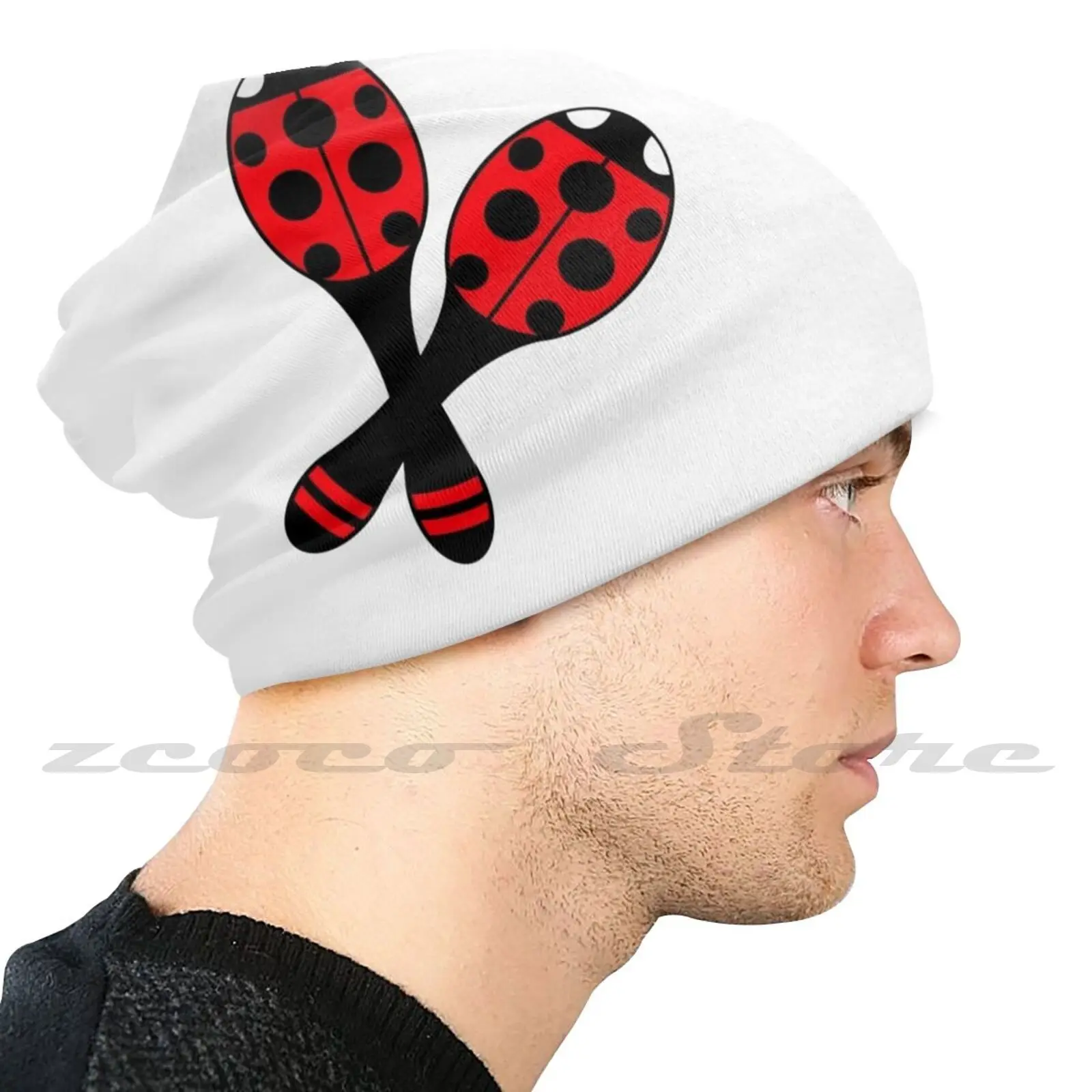 Ladybird Maracas Personalized Pattern Knit Hats Plus Size Elastic Soft Cap Ladybird Maracas Ladybird Maracas Maraca Music