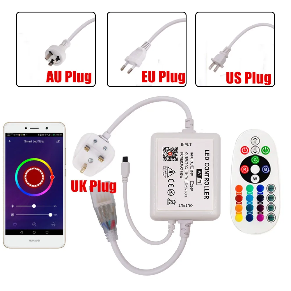 WIFI Control 750W controller with 24key remote For 5050 2835 RGB LED Strip Neon Light EU UK AU 220V US 110V