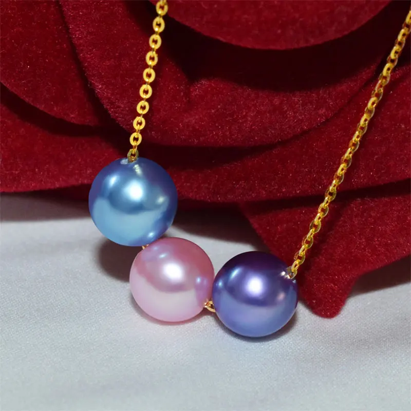 

XF800 Natural Freshwater Pearl Pendant Necklace 18K Yellow Gold Chain 7-8mm Real Pearl Women's Wedding Fine Jewelry [D350]