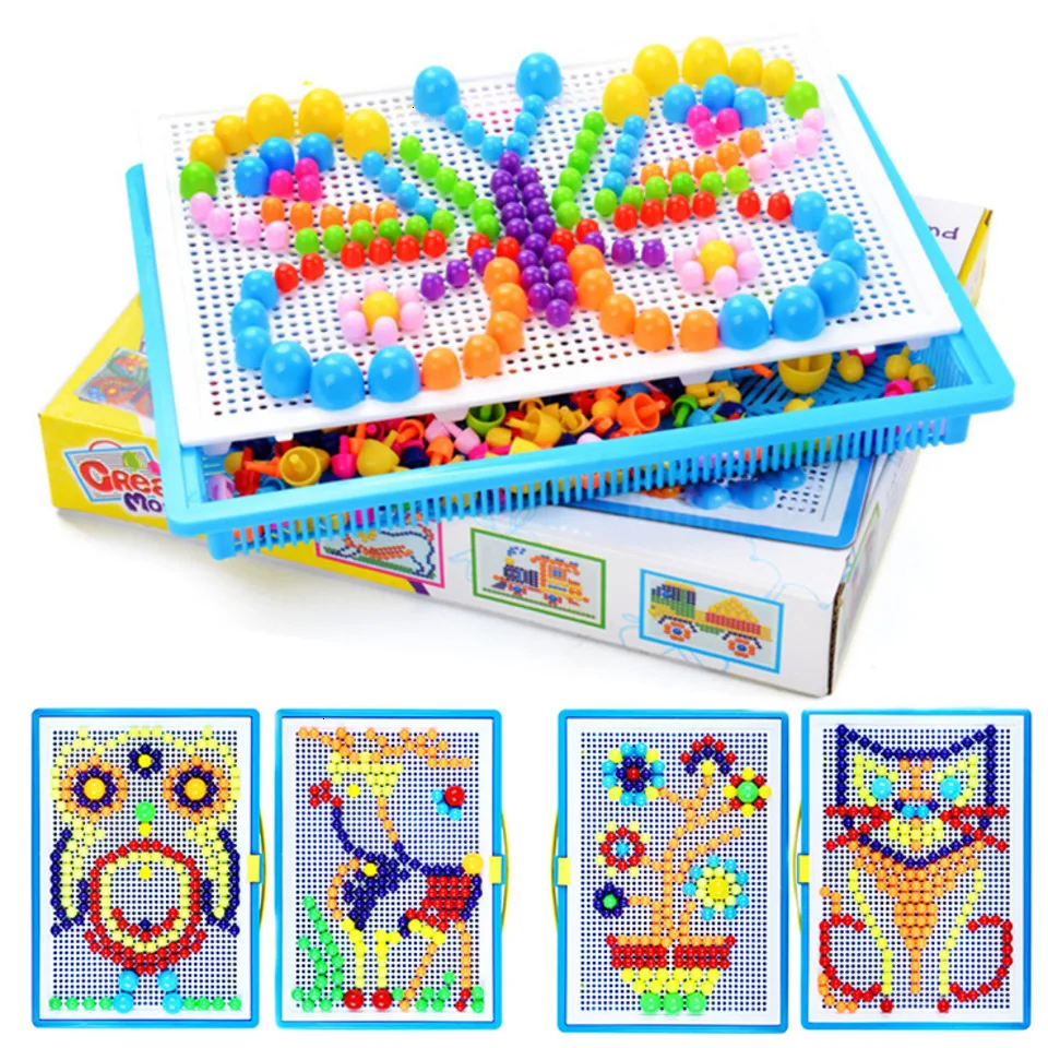 Jeu de construction de boutons colorés pour enfants, 296 pièces/ensemble, bricolage, Puzzle, planche, jouets éducatifs, cadeau