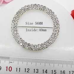 5.6Cm 3Pcs Double-Row Crystal Rhinestone Buckles Silver Metal Wedding Supply Ribbon Slider Gift Decoration buckle DIY Accessorie