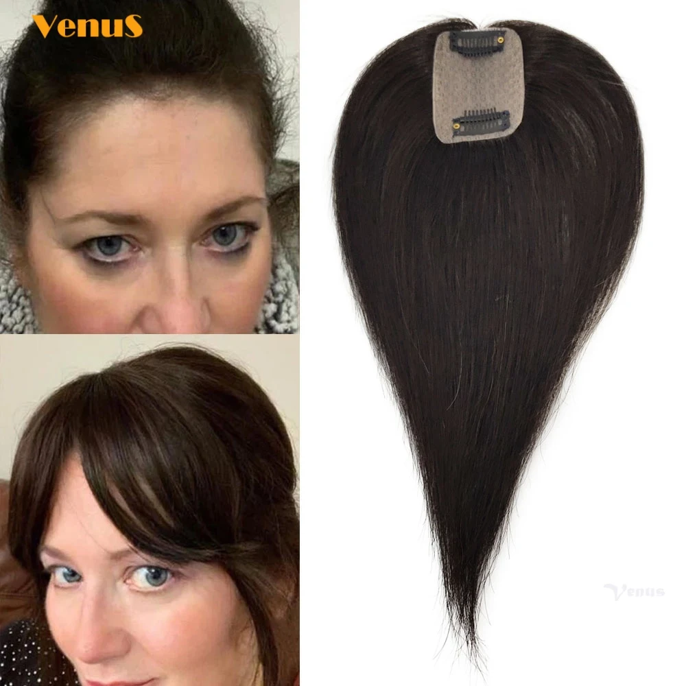 6-10inch European Virgin Human Silk Skin Base hair Topper 6X10cm Small Hairpieces With a Cut Bang Center Part Scalp Top Toupee