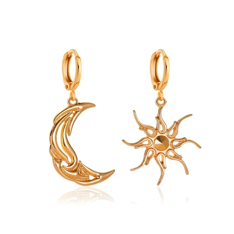 Moon Sun Earrings Abstract Asymmetry Drop Earrings For Women Gold color Black Earing Jewelry Earring Hollow Star Moon Earings