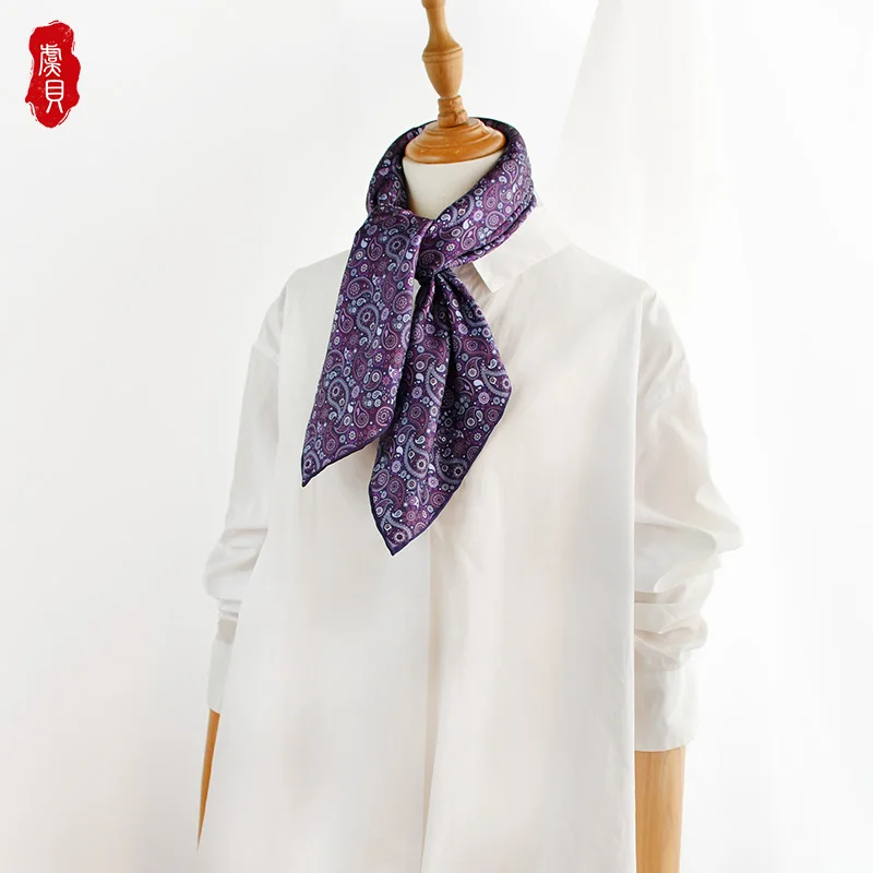 Purple cashew natural silk scarf square scarves fashion women headband beach shawl foulard designer hijab hair lady scarf 65cm