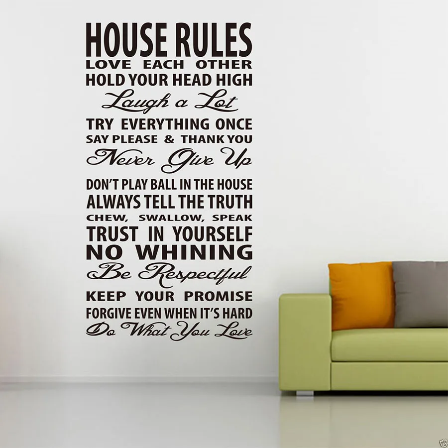 

House Rules Wall Decal Quote Lettering Vinyl Window Sticker DIY Home Wall Art for Bedroom Living Room Removable Decor Mural M802