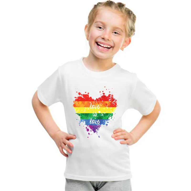 Cute 1-12 Years Baby Kids T Shirt Soft Short Sleeve Kids Tshirt Simple Rainbow Heart Print Toddler Girl Tops