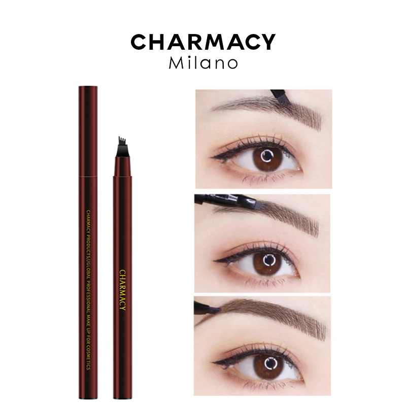 CHARMACY 2สี Microblading คิ้วดินสอ Tint Tattoo ปากกาส้อม4หัว Liquid Eyebrow Pencil Waterproof ดินสอเขียนคิ้วเครื่องสำอางค์