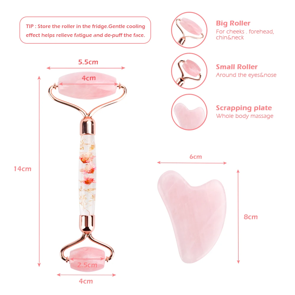 3/5pcs Rose Quartz Petal Roller Slimming Face Massager Lifting Jade Facial Massage Roller Anti-wrinkle Skin Care for Women Gift