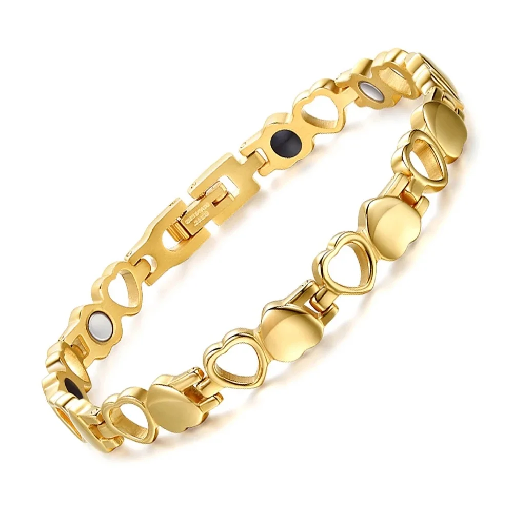 7mm Punk Gold Color Heart Magnetic Health Chain Bracelet Women Men Hiphop Stainless Steel Bike Germanium Energy Bangle Jewelry