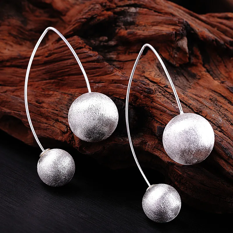 

Uglyless Handmade Asymmetric Matte Balls Dangle Earrings Women Fashion Simple Beads Earring 925 Silver Brincos Stylish Jewelry