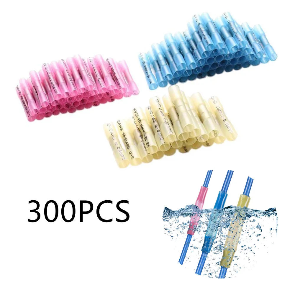 

300PCS Waterproof Heat Shrink Butt Connectors Insulated Crimping Terminals Electrical Splice Wire Cable Crimp Connector Kit