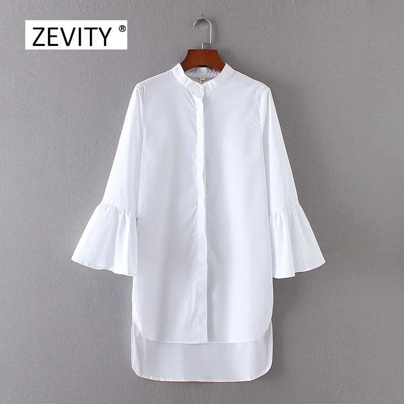 2017 Women vintage solid color flare sleeve white long blouse shirt Vestidos casual loose Blusas Brand Femininas Tops LS1464