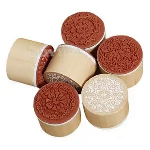 DIY 6pcs/SET Assorted Retro Vintage Floral Flower Pattern Round Wooden Rubber Stamp ScrapbookAA