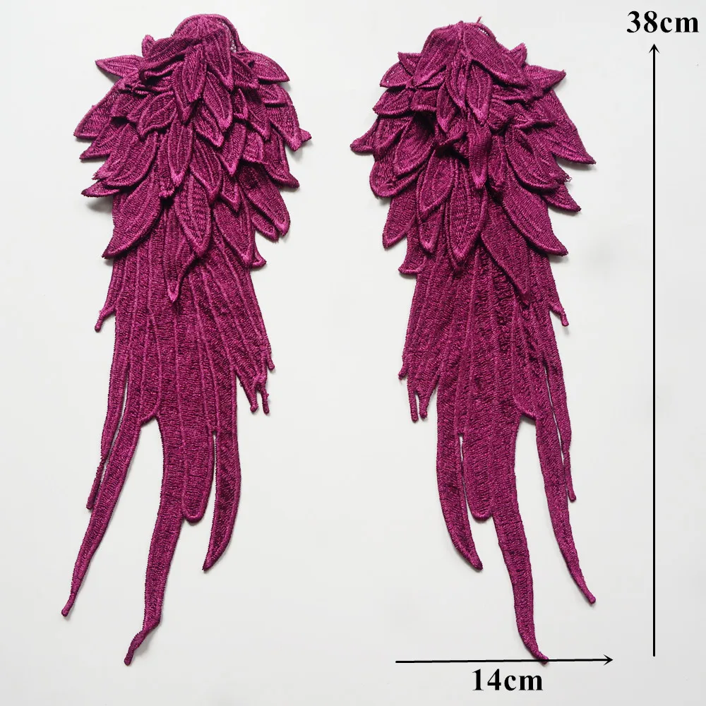 2PCS Purple Red Embroidery Angel Wing Applique Sewing Flower Collar Patch For Wedding Party Gown Bridal Dress Clothes DIY Crafts