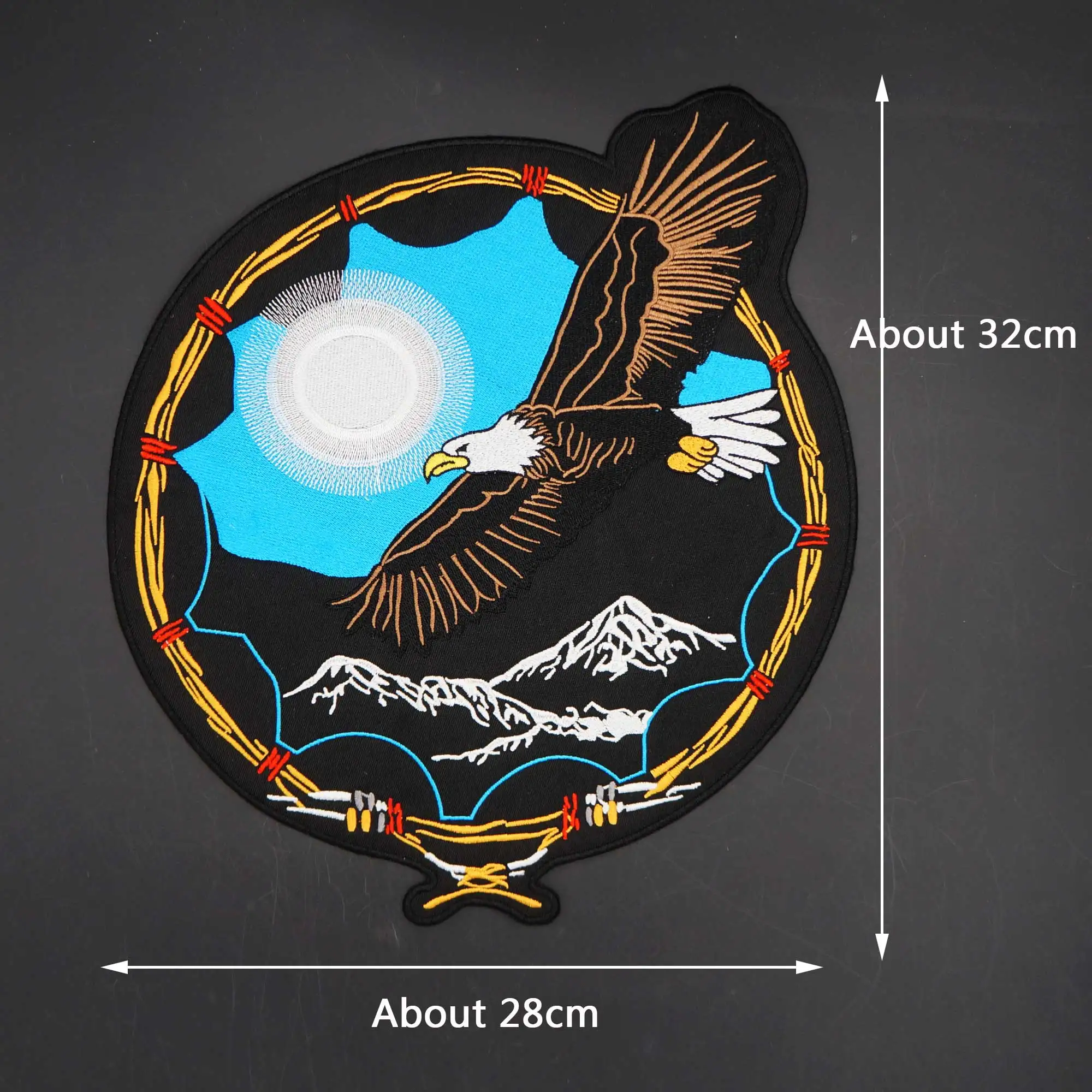 Large Eagle Sun Mountain Embroidery Patch for Clothing Hat Bags Iron on Backing