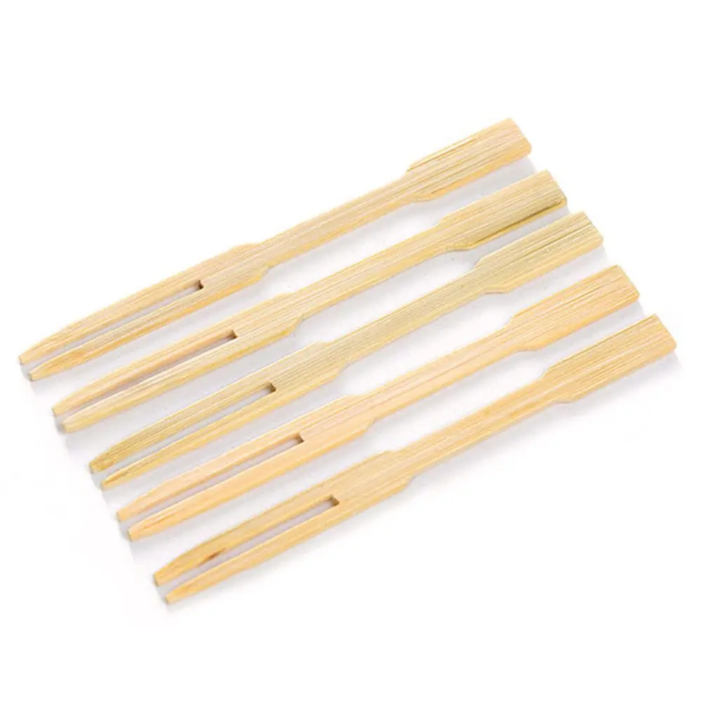 

100PCS Pure Bamboo Disposable Wooden Fruit Fork Dessert Cocktail Fork Set Party Home Household Decor Tableware Supplies