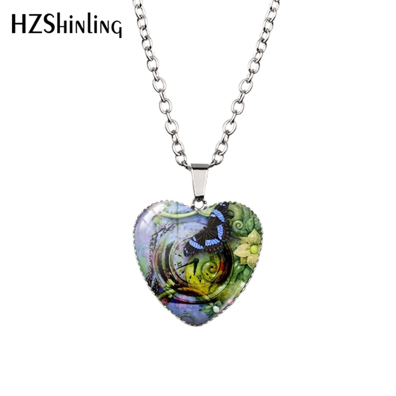 New Steampunk Dragonfly Heart Necklace Purple Dragonfly Heart Pendant Jewelry Murano Glass Heart Necklace HZ3