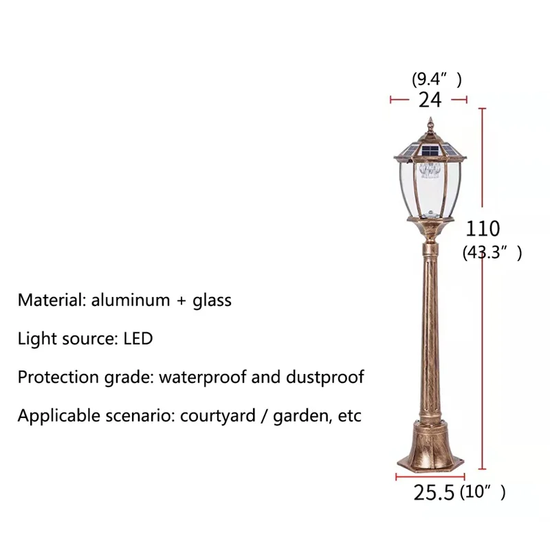 Imagem -06 - Wpd ao ar Livre Retro Solar Gramado Lâmpada Luzes de Bronze Clássico à Prova Impermeável Água Casa para Villa Caminho Decoração do Jardim