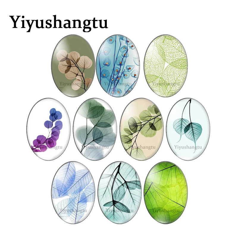 

Beauty Colorful Transparent Leaves 13x18mm/18x25mm/30x40mm Oval photo glass cabochon demo flat back Making findings