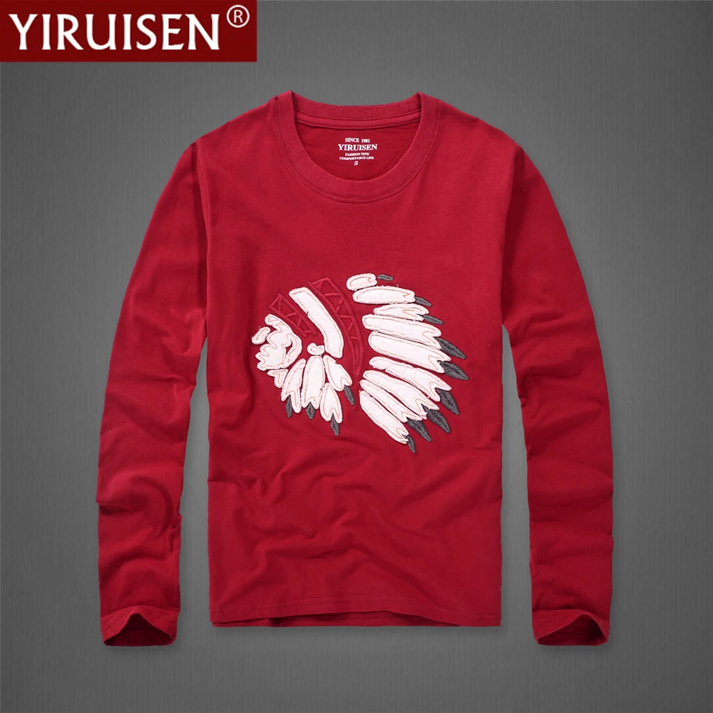 YiRuiSen Brand Ameican AF Design Long Sleeve T Shirts Men Soft 100% Cotton Autumn Clothing Fashion Top Long Comfortable Clothing