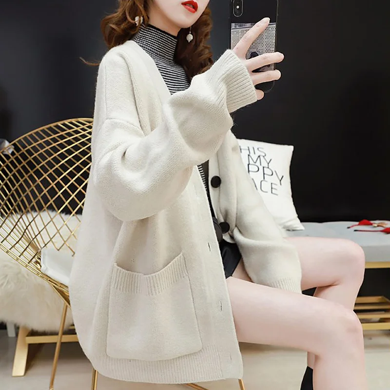 Knitted Sweater Women Tops Spring Autumn Yellow Blue Red Casual Loose Long Sleeve Knit Cardigan Female 5 Color Ladies Jumper