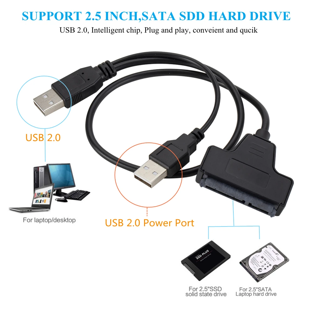 Grwibeo Cavo USB SATA 3 Adattatore Sata a USB3.0 FINO a 6 Gbps Supporto Disco rigido HDD SSD esterno da 2,5 pollici 22 pin Sata III A25 2.0