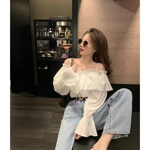 Blouse Women White off-Shoulder Sling Shirt Women\'s Spring Top Blusas Ropa De Mujer