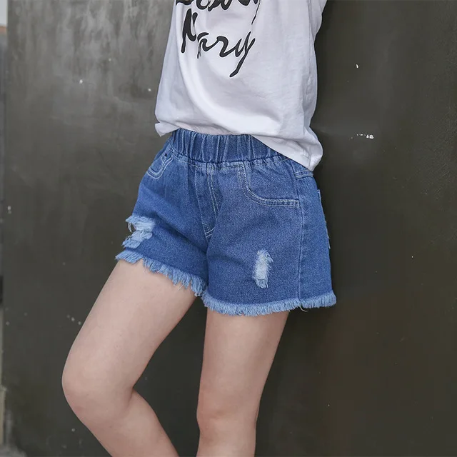 

Children clothing summer girl shorts 3-12 years old children clothes Korean hole fashion leisure sports straight denim shorts