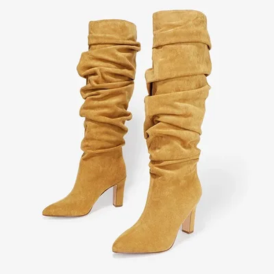 2022 Brand Fashion Knee High Boots Pleated Women Boots Sexy Super High Heel Long Booties Ladies Pointed Toe Autumn Winter Shoes