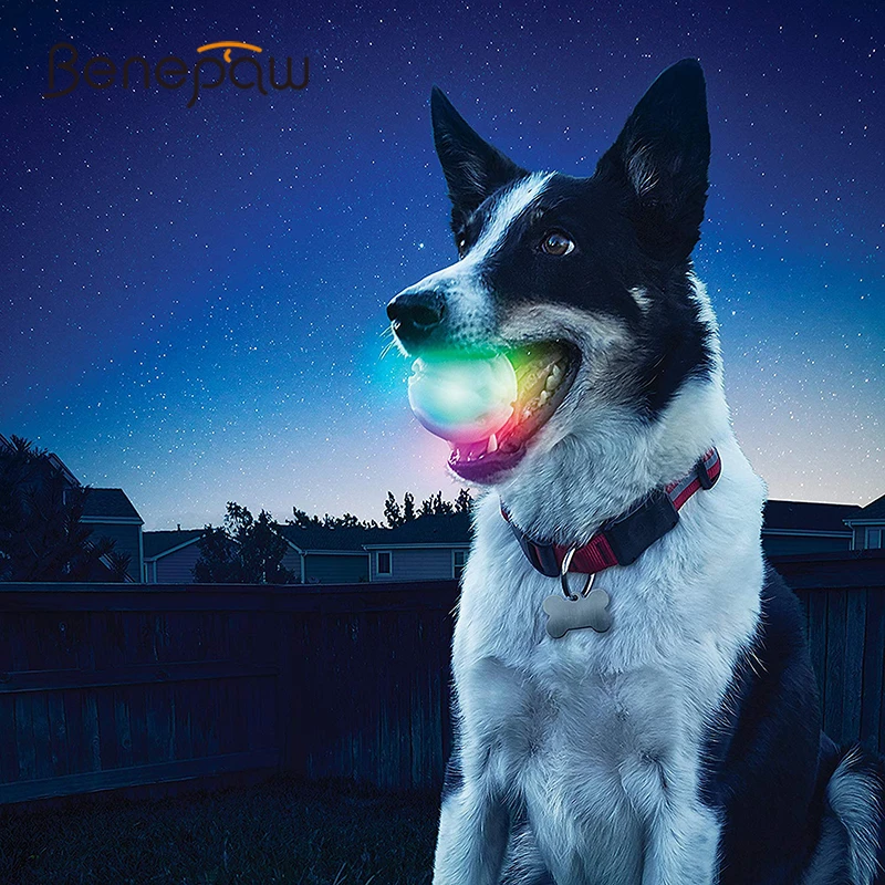 Benepaw Durable LED Activation Dog Ball Auto Shut-off Nontoxic Bouncy Slobber Proof Small Medium Large Dog Toys Interactive