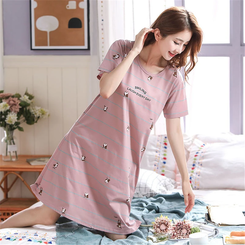 

5xl Cotton Nightdress Female Short-sleeved Summer Thin Luxury Home Skirt Printing Fat Mm Loose Casual Home Service Nightgown